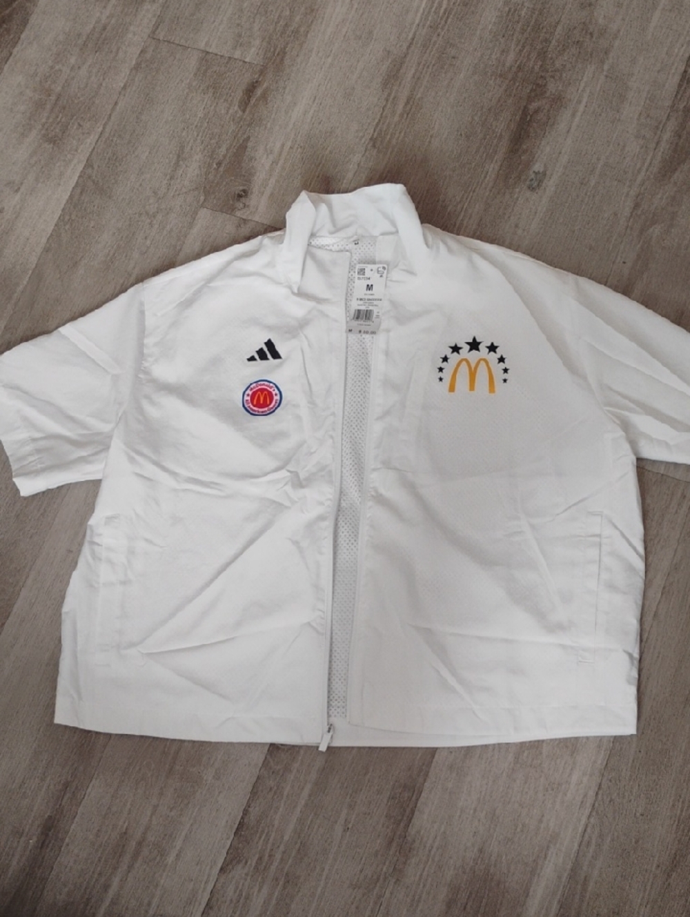 adidas White Short-Sleeve Windbreaker with Yellow McDonald's Logo🆕🎁♥️💐